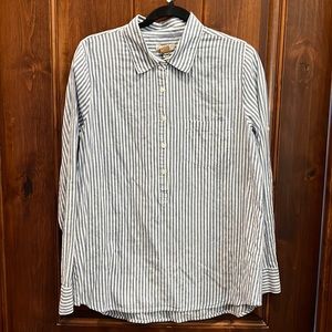J. Crew Size 12 Cotton Voile Chambray Blue Stripe Long-Sleeved Button-up Shirt